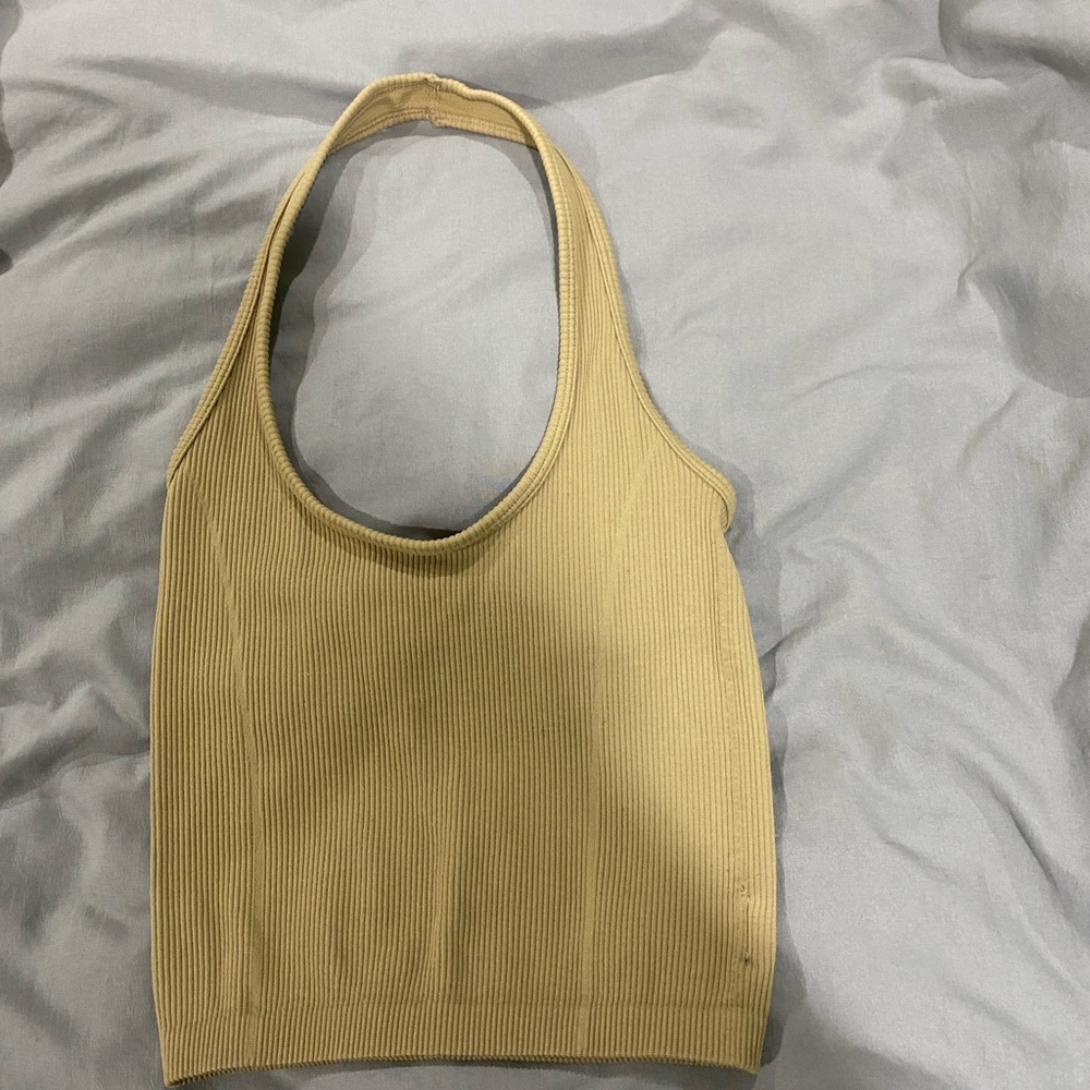 American Eagle Outfitters Ribbed Beige Halter Top
